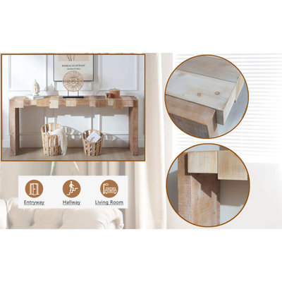 Console rustique moderne - Table d'entrée de 180 cm avec design en blocs sculptés - Table d'appoint étroite pour couloir, salon ou hall d'entrée