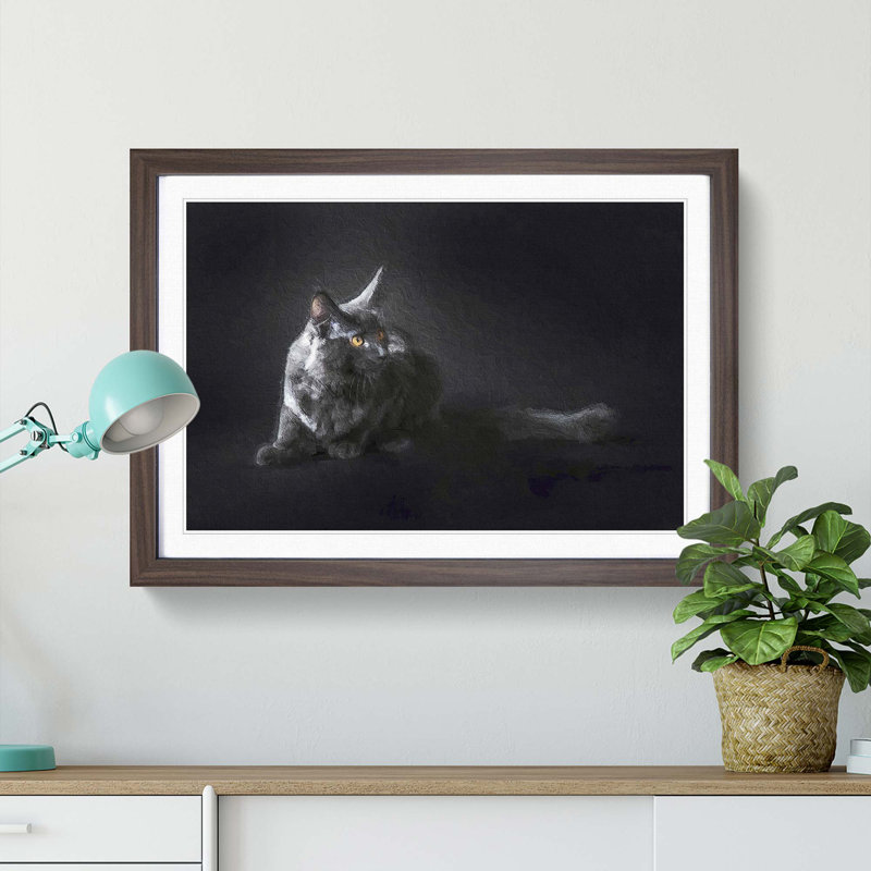 Maine Coon Kitten - Picture Frame Painting Print, Walnut Framed, 27cm H x 36cm W x 2cm D