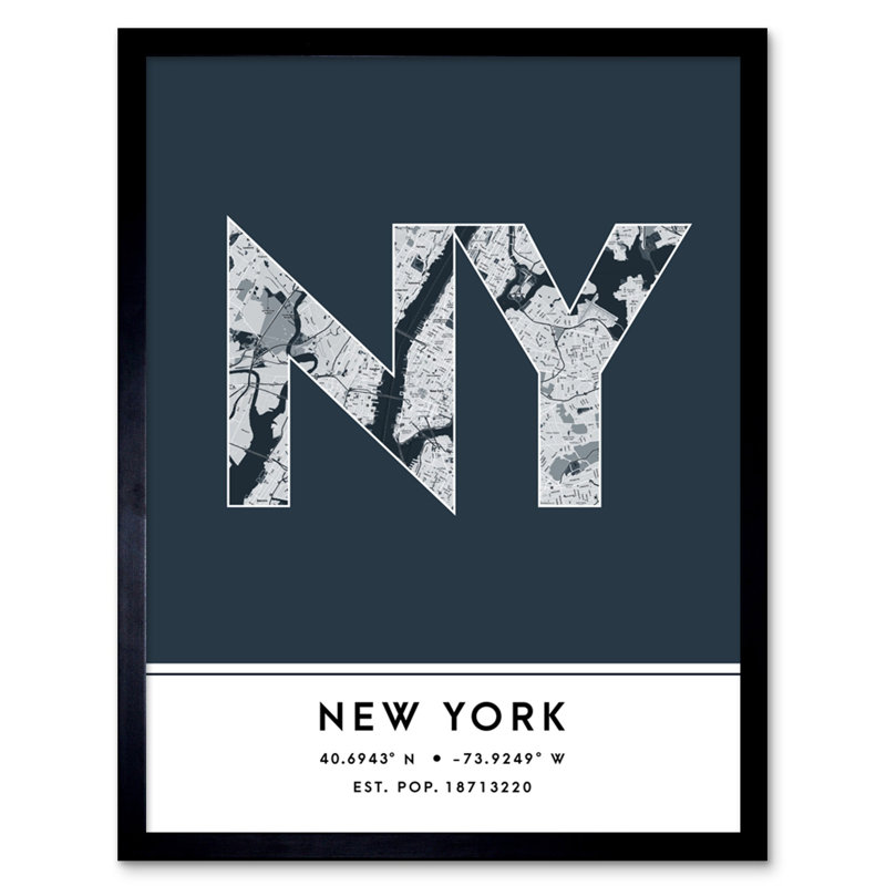 New York NYC United States City Map Navy 1 Piece Single Picture Frame Wall Art