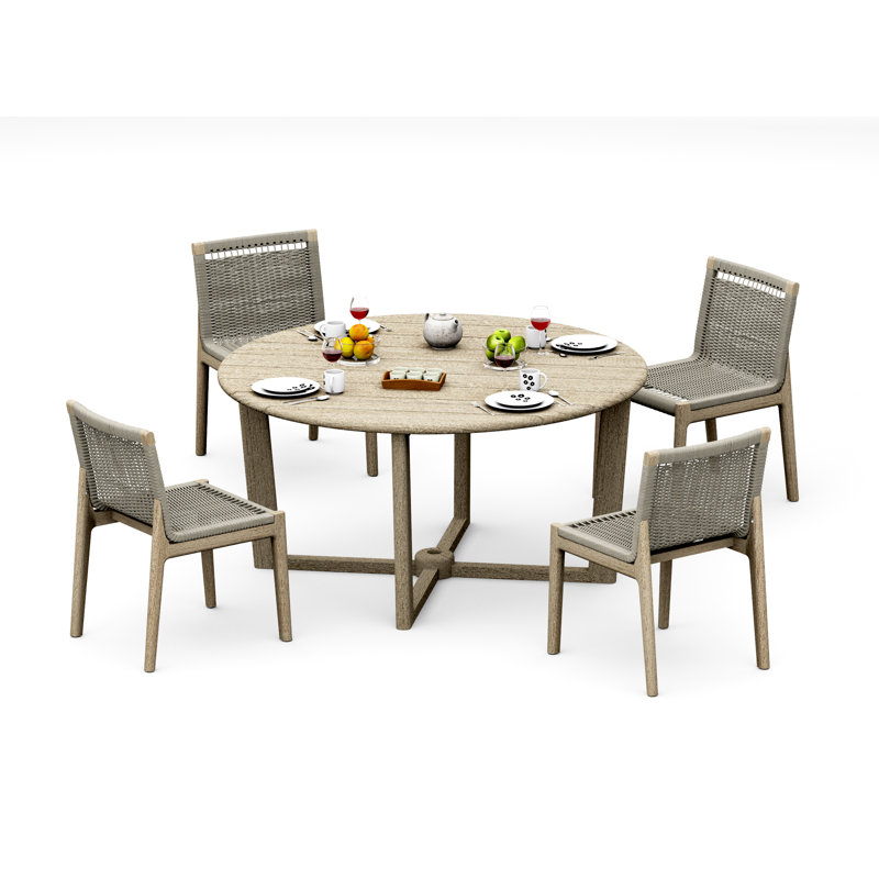 6 Seats 7 Pcs Grade-A Weathered Teak Wood Dining Set: 60" Sema Round Table And 6 Sema Armless Chairs #11Se3500, 4