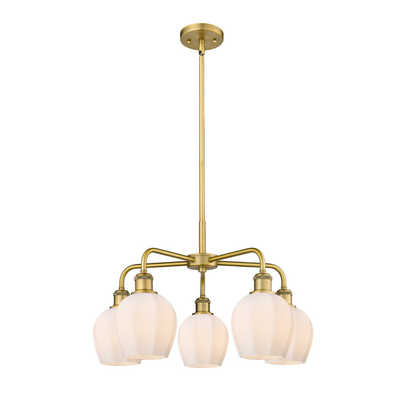 Lustre suspendu 5 lumières 24 po Krumholz, Blanc mat, Laiton brossé