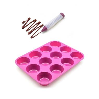 PRESS 6 Cup Non-Stick Silicone Muffin Pan with Lid