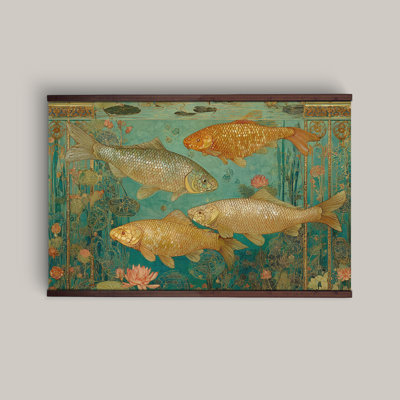 Tapisserie d'art sur toile Koi Fish, reproduction botanique Art Nouveau