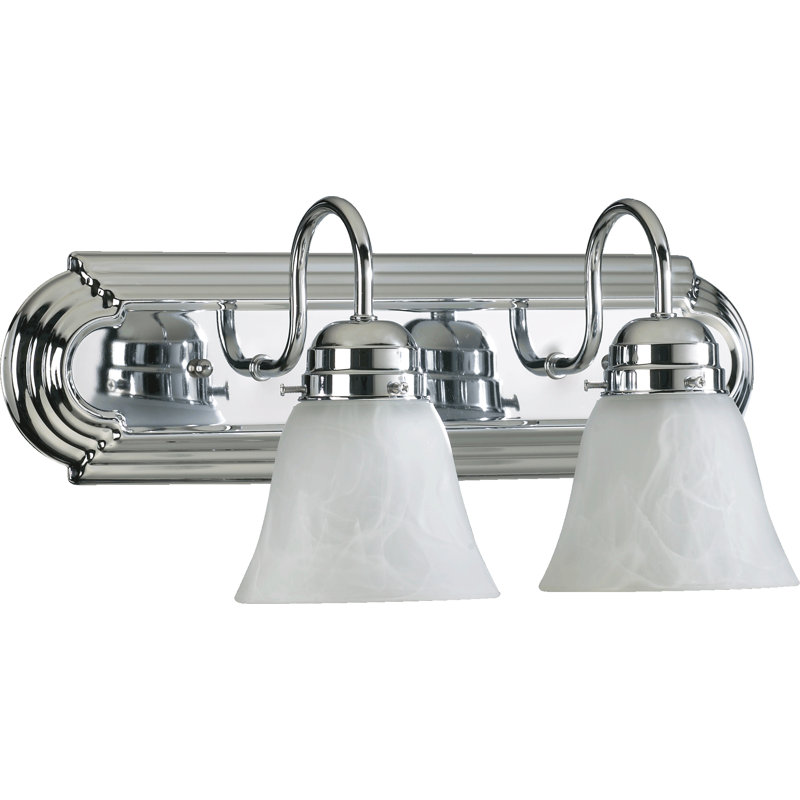Éclairage pour salle de bain 2 lumières Davian, Chrome, 100 watts, Blanc faux Verre albâtre