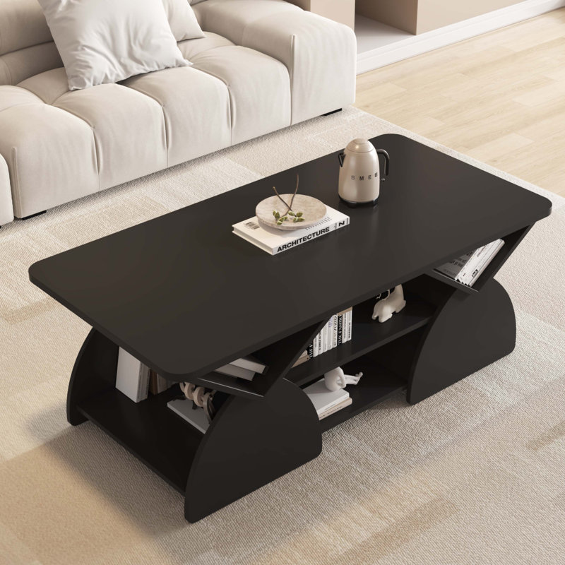 Table basse de coin rectangulaire en bois d'ingénierie, Noir
