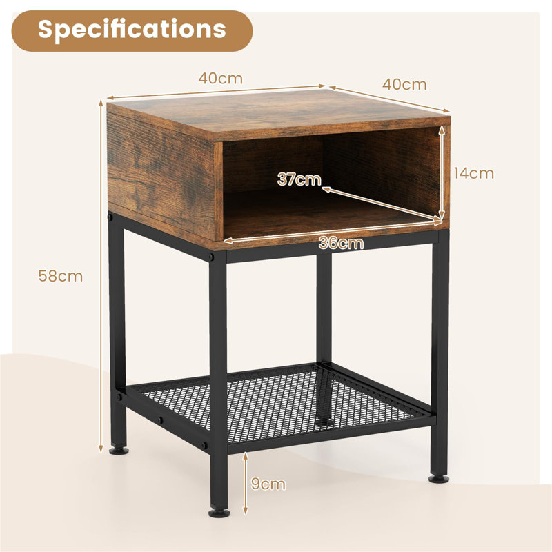 Ajanthan 40cm W Steel Bedside Table