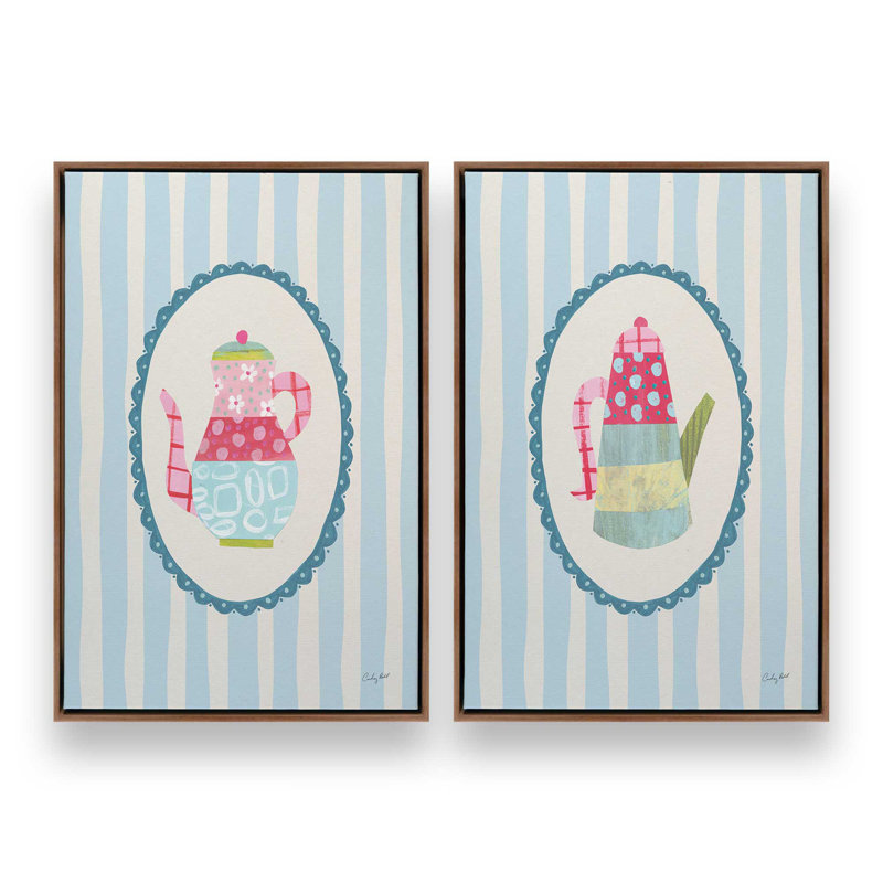 «Happy Tea Time», ensemble de 2 impressions, 24 po x 18 po, Toile avec cadre, Noyer