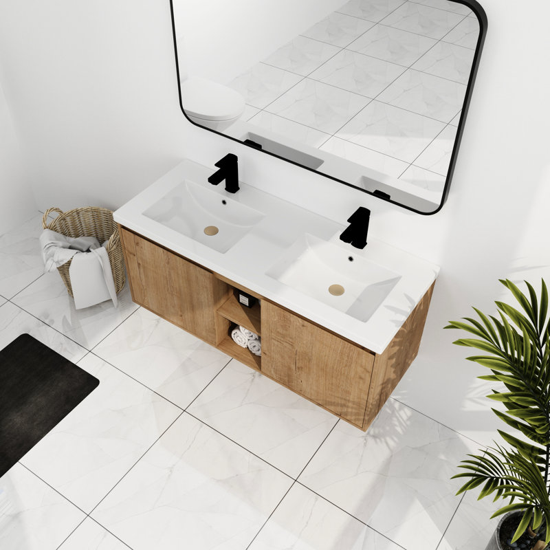 Meuble-lavabo de salle de bain à double cuve à fixation murale - 48 po - Lavabo de salle de bain