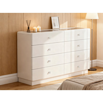 55.1” Wide Freestanding Jewelry Armoire - 8 Drawers for Classified Storage, LED Lighting & Glass Top