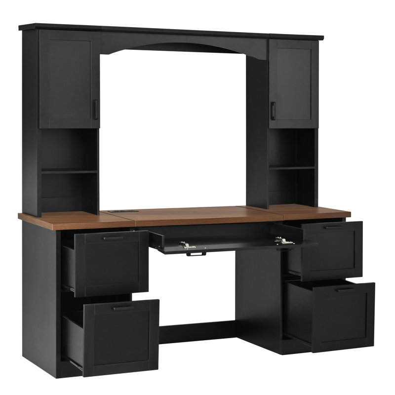 Bureau d'ordinateur avec huche Farmhouse, Noir