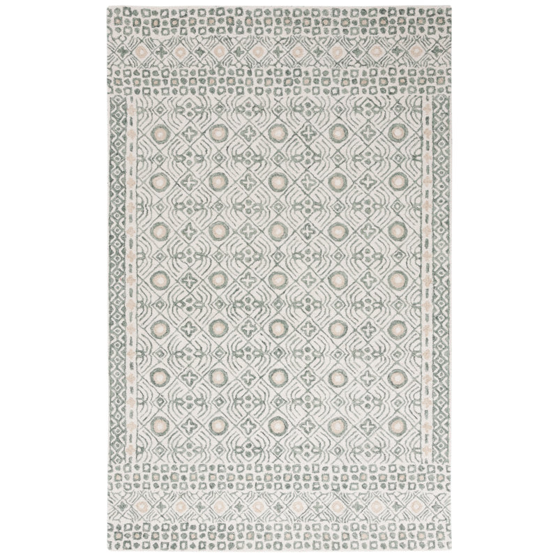 Mairah Hand Tufted Wool/Cotton Geometric Rug in Ivory/Grey, Square 5'