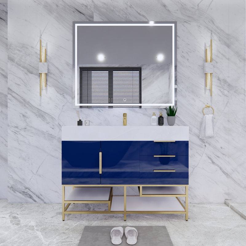 Glasgow 47'' Single Bathroom Vanity with Acrylic Top, High Gloss Night Blue