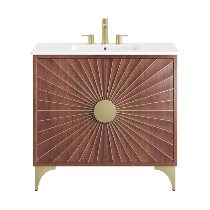 Daylight 36" Walnut Mango Wood Bathroom Vanity with Ceramic Sink