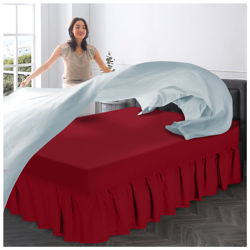 Premium Cotton Blend Plain Dyed Valance Sheet | Soft Durable and Breathable Luxury Bed Sheet for Ultimate Comfort, Red