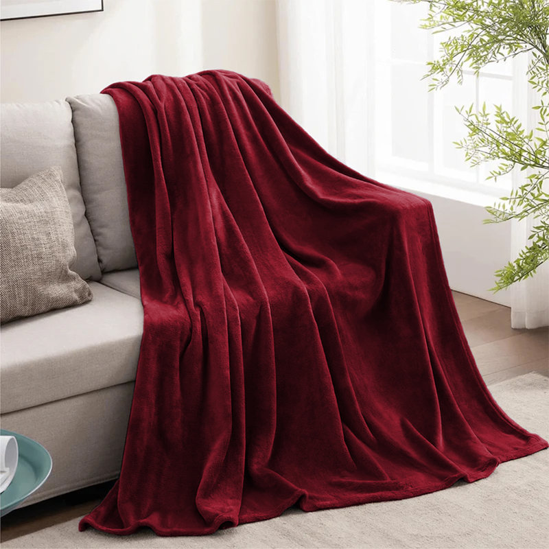 Ultra Soft Plush Faux Fur Reversible Fleece Blanket, Super King, Burgundy