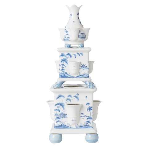 Blue and white porcelain tulipiere vase.