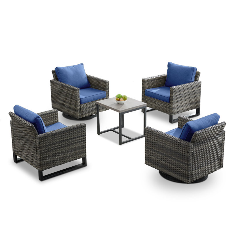 Chaise de patio avec coussins Nazime, Bleu