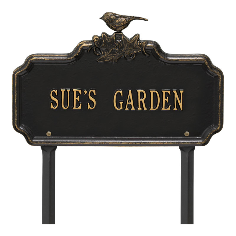 Chickadee Ivy 1-Line Personalized Garden Sign, Black/Gold, Yes