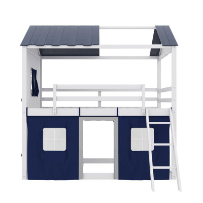 An Elegantly Crafted Bunk Bed Modelled After A Wood House, Adorned With Charming Windows