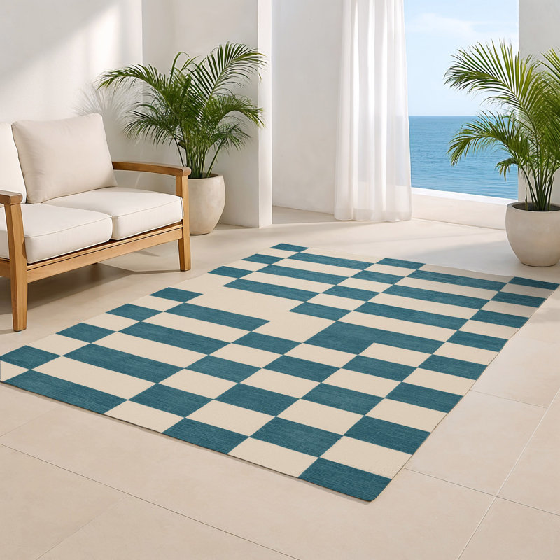 Tapis d'intérieur et d'extérieur à carreaux beige, Rectangulaire 2 pi x 3 pi