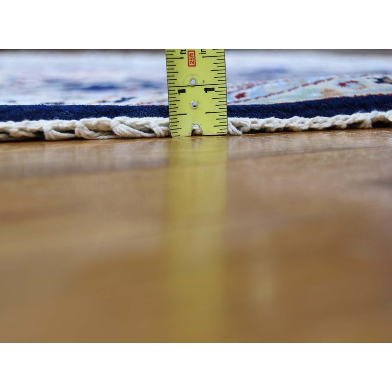 Tapis unique noué à la main beige et bleu de 6 pi de conception unique Brault