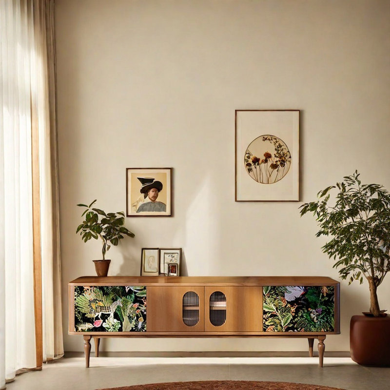 Meuble télé style français avec cadre en bois massif, 70.87"