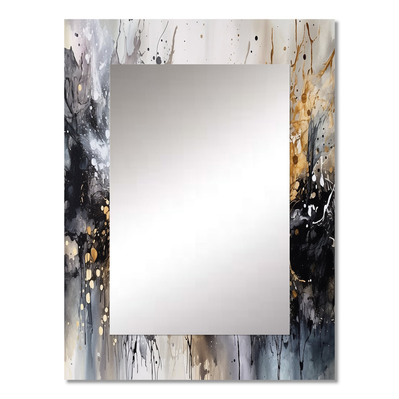 Grey Gold Delicate Abstract Brushstrokes III - Marble Mirror, Gray Decorative Wall Mirror, Printed Metal Art, 32" x 24"