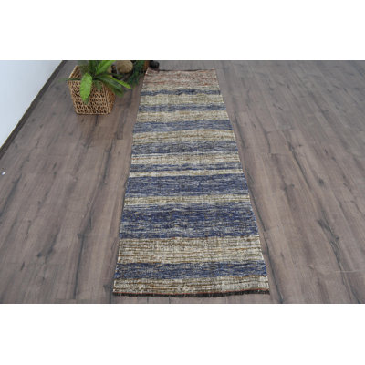 Tapis de couloir bleu en laine 29,1 x 92,1 pouces, traditionnel rétro moderne