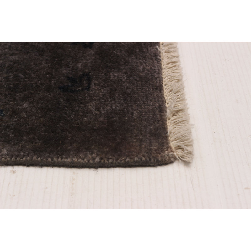 Tapis gris foncé en laine noué à la main de conception unique 4 pi 6 po x 6 pi 11 po