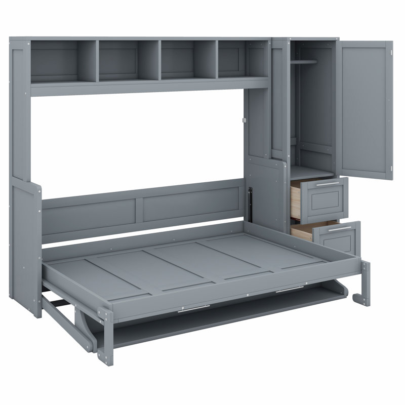 Lit escamotable Murphy avec placard et tiroirs, Gris