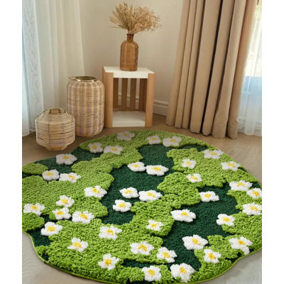 Mignon tapis floral vert de grande taille pour salle de bain 3pi antidérapant