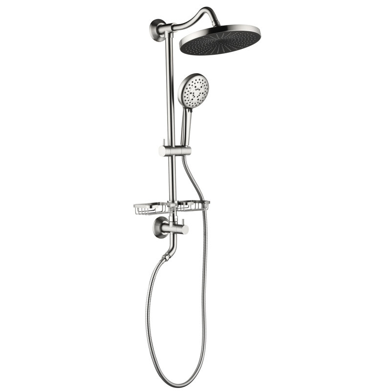 Bathroom System With 10" Simulated Rain Showerhead, 4 Hand Shower, Adjustable Slide Bar And Soap Dish In Brushed Nickel Shower System: Rainfall & Dish,
