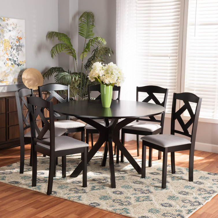 Polkville Modern Grey Fabric And Dark Brown Finished Wood 7-Piece Dining Set (incomplete set of 2 chairs only)