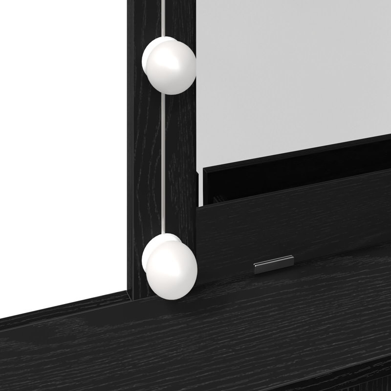 Dressing Table Standard Mirror Vanity Table, Black Oak
