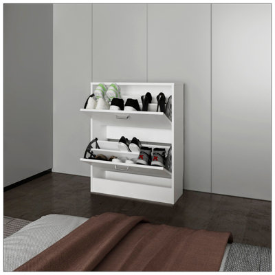 Range-chaussures blanc avec 2 portes basculantes