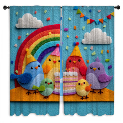 Colorful Birds Party Window Curtains Birds Sheer & Room Darkening - 2 Panels