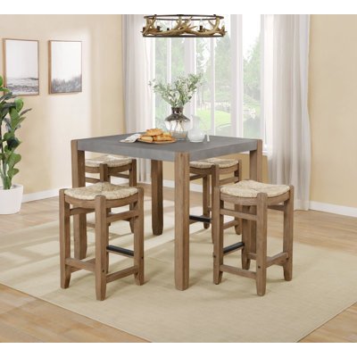 Aston Rustic Industrial Solid Wood 5 Piece Dining Set With 42"W Dining Table And Four 15"W Stools