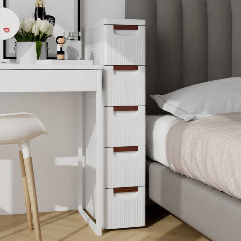 5-Drawer Rolling Organizer Unit Narrow Storage Cabinet with Built-In Wheels for Small Space