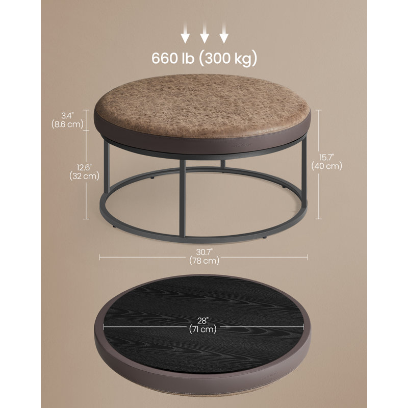 Round Coffee Table, Footstool, Walnut Brown