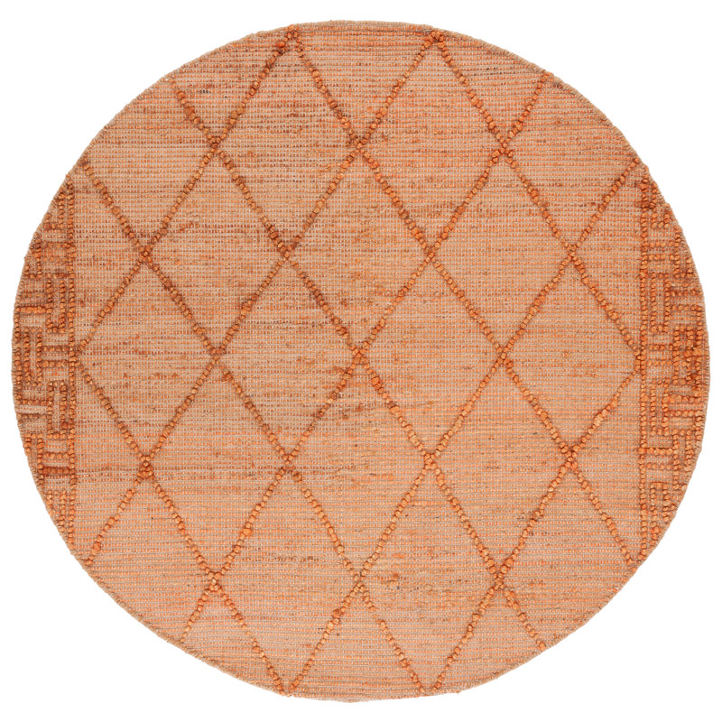 Jeanasia Natural Fiber Flat Weave Jute/Cotton Geometric Rug in Orange, Round 6'