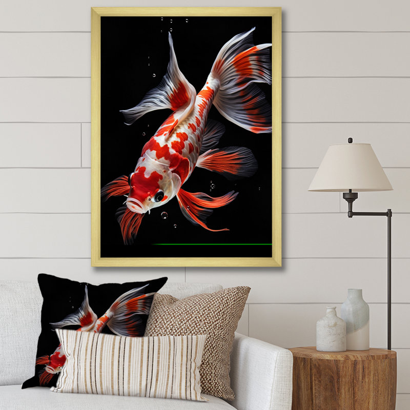 «Eisenach Coral Kois Fish Vibrant Splendor I», reproduction d'art sur toile, Encadrement doré, H 32 po x l 24 po x P 1 po