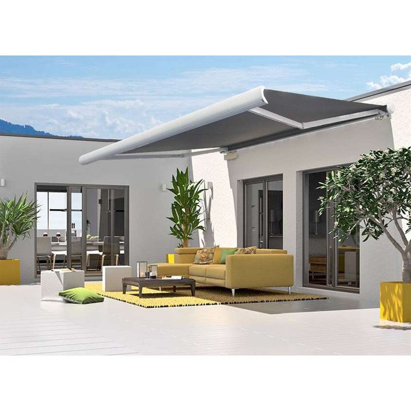 Intelroll Global 200cm W x 25cm D Fabric Anthracite Grey Cover Retractable Patio Awning, 250cm H x 200cm W