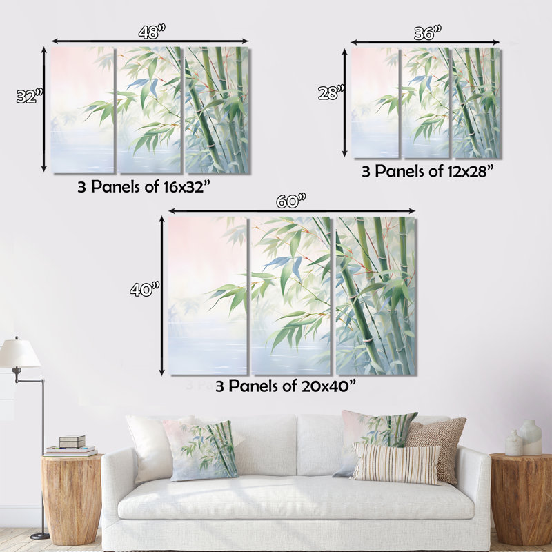 Bamboo Romantic Dream II - Ensemble d'impressions sur toile florales, H 32 po x l 48 po x P 1 po