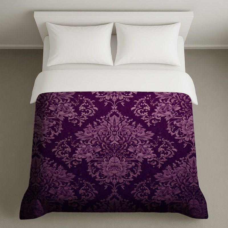 Housses de couette damassées à fleurs mauves, Lit simple