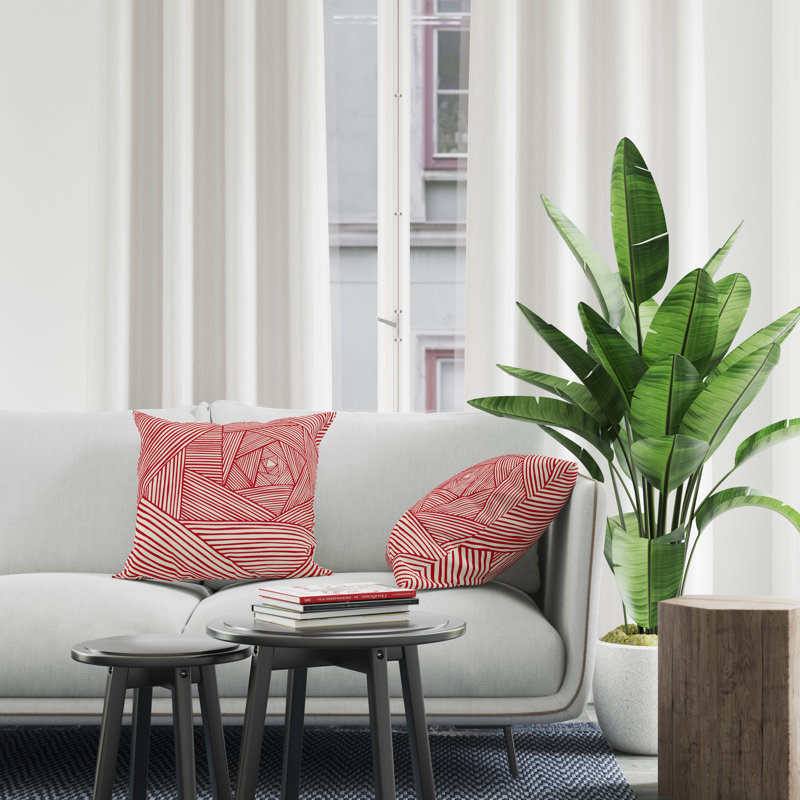 Jeté carré en polyester intérieur / extérieur, L 15 po x H 15 po, Rouge/noir
