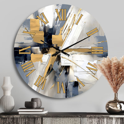 Horloge murale grise et dorée Impressions Transcendantes I - Formes abstraites