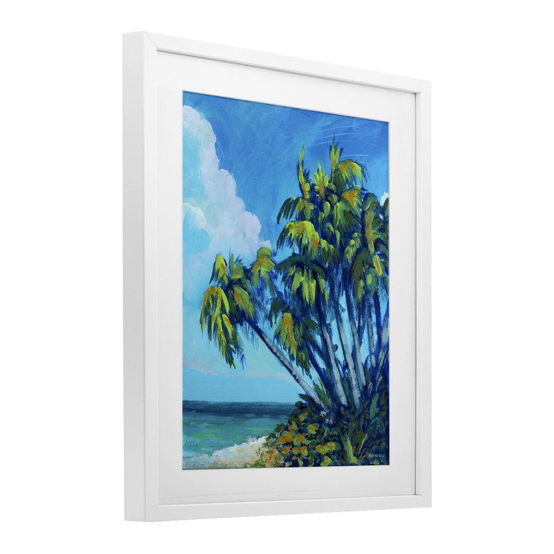 «Cerulean Sky & Palms», reproduction encadrée sous verre, conception de Dan Meneely, H 21 po x l 17 po, Cadre blanc côtier