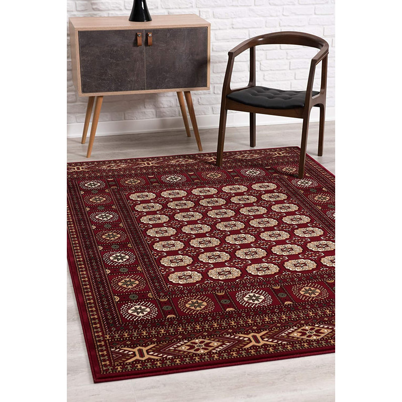 Tapis rouge à motif géométrique éclectique Abrille, parfait pour les endroits très passants, Rectangle 3 pi 9 po x 5 pi 6 po