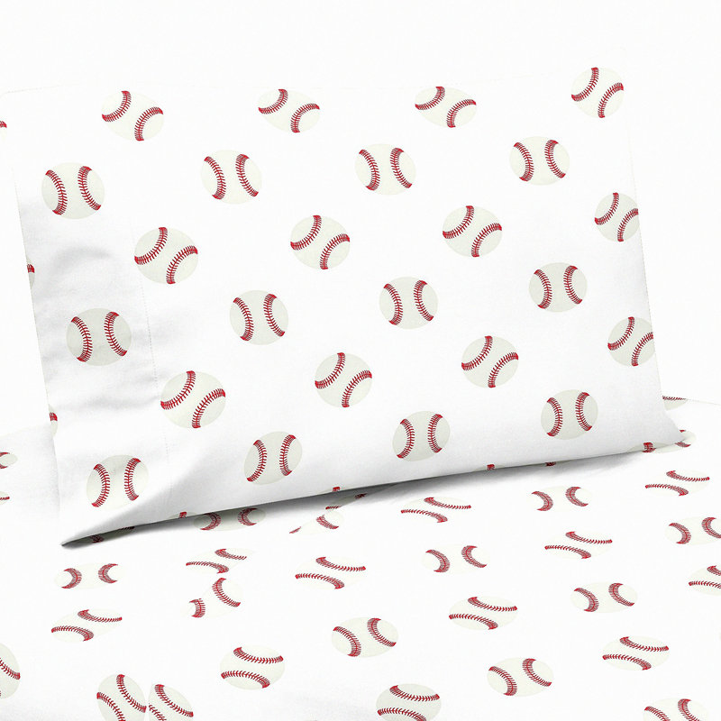 Baseball Patch Sports Collection Sheet Set - 3 Piece Bedding Ensemble, Twin Sheet Set