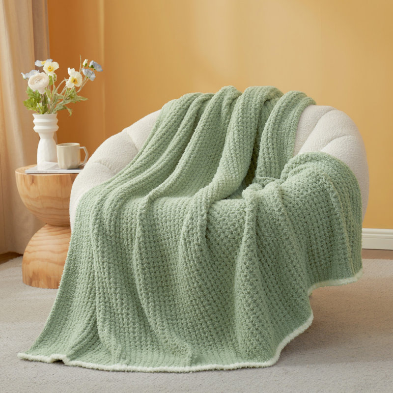 Jeté réversible en tricot gaufré pour lit de bébé, L 60 po x l 50 po, Vert sauge